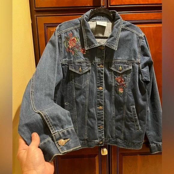 The SkyLine Collection Denim Jacket Embroidered Floral Size XL - Picture 3 of 12